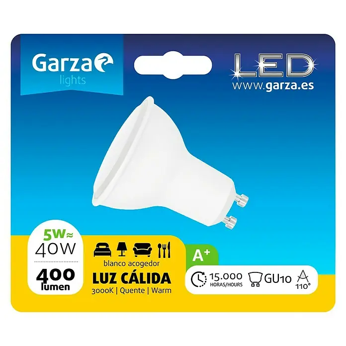 Garza Bombilla LED - GU10, 5 W, Blanco cálido, 400 lm