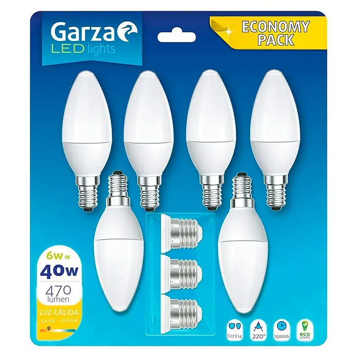 Garza Bombilla LED - 6 uds., E14, 6 W, Color de luz: Blanco cálido, No regulable