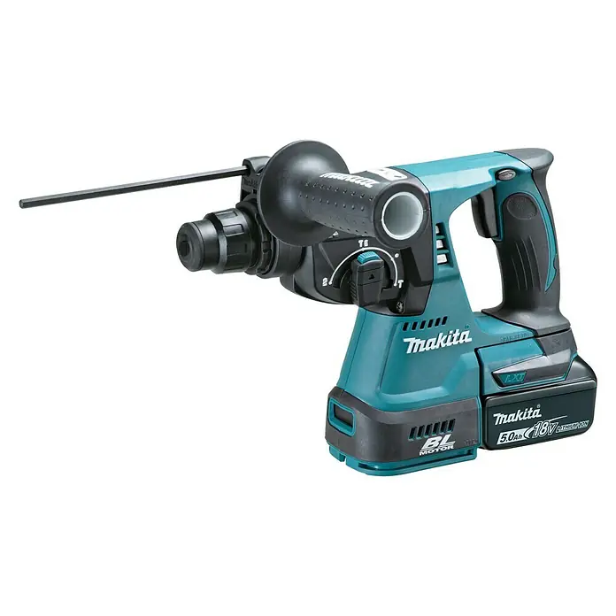Makita Martillo perforador de batería DHR242RTJ - 18 V, 2 baterías, 5 Ah, Número de revoluciones de marcha en vacío: 0 r.p.m. - 950 r.p.m.