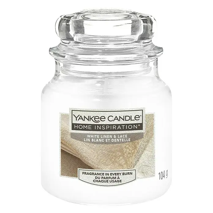 Yankee Candle Home Inspirations Duftkerze - Im Glas, White Linen & Lace, Small - Vorderansicht