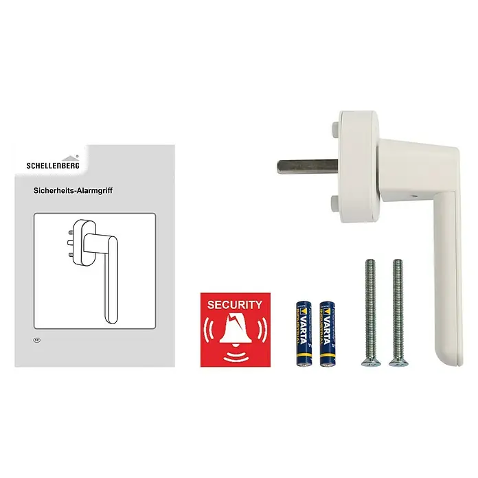 Schellenberg Alarm-Fenstergriff - Vierkantstift: 32 mm, Weiß, DIN Anschlag: Links/Rechts