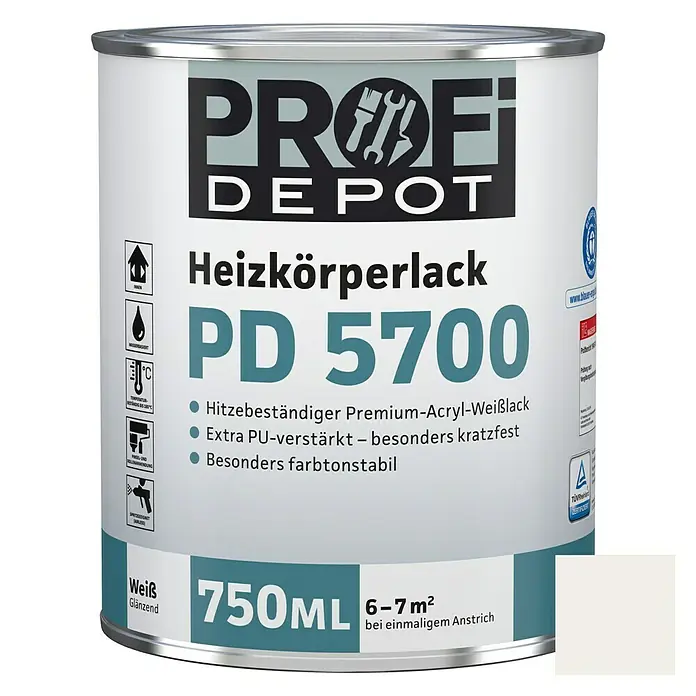 Profi Depot PD Heizkörperlack PD 5700 - Weiß, 750 ml, Glänzend - Vorderansicht