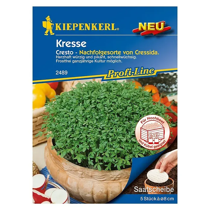 Kiepenkerl Profi-Line Kräutersamen Kresse - Cresto - Saatscheibe, Lepidium sativum, Saatzeit: Ganzjährig, Erntezeit: Ganzjährig - Vorderansicht