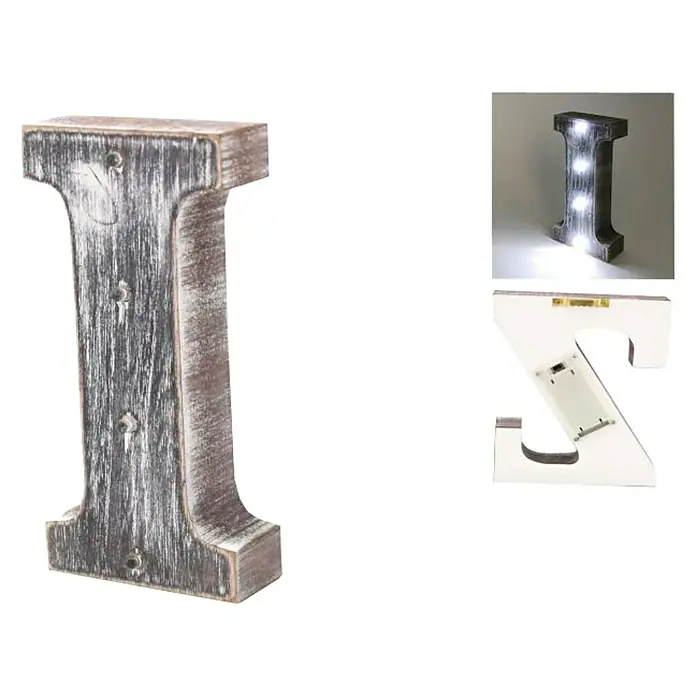 Letra LED de madera - I, Marrón oscuro, Color de luz: Blanco neutro