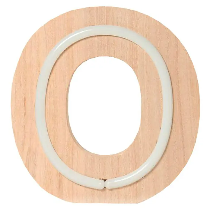 Letra LED neón de madera - O, Madera, Color de luz: Blanco neutro