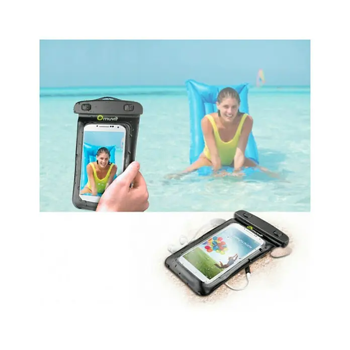 Funda para teléfono móvil impermeable - L x An: 0,5 x 8 cm, Negro, Transparente, Ajustable