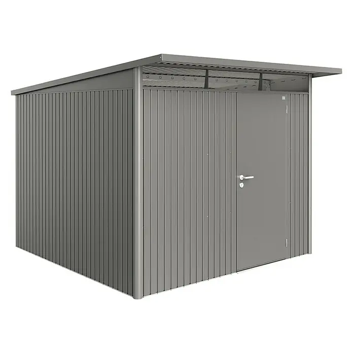 Biohort Gerätehaus AvantGarde - 260 cm, 300 cm, Stahl, Quarzgrau Metallic, Einzeltür - Linke Seitenansicht