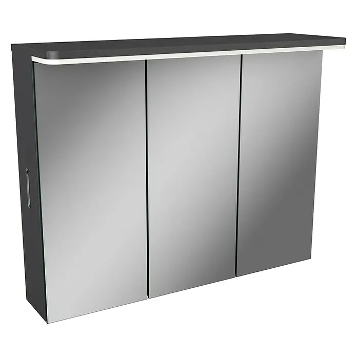 Modern 3.0 LED-Spiegelschrank - B x H: 80 x 68,4 cm, Mit Beleuchtung, Spanplatte, Grafit - Linke Seitenansicht