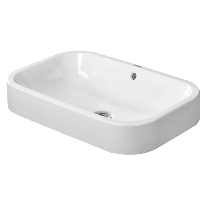 Duravit Happy D.2 Aufsatzwaschbecken - 60 x 40 cm, Ohne Spezialglasur, Hahnloch: Ohne, Mit Überlauf, Weiß - Vorderansicht