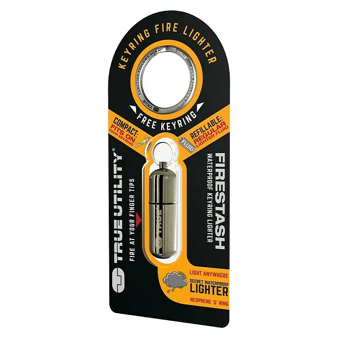 True Utility Miniencendedor de gasolina Fire Stash - L x An x Al: 45 x 15 x 15 mm, Acero inoxidable 420 - Vista frontal