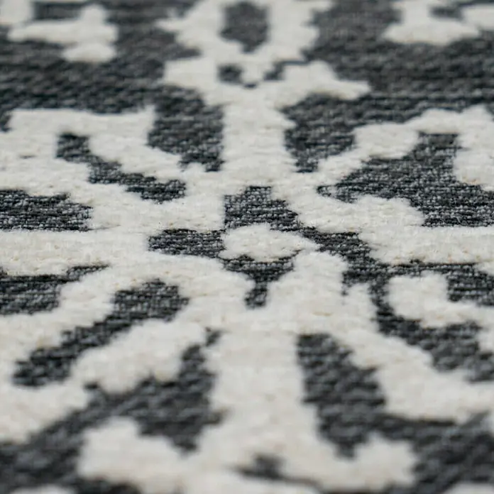 Kayoom Flachgewebeteppich River 130 - Anthrazit/Grau, 150 x 80 cm, 70 % Baumwolle, 30 % Polyester - Detailaufnahme