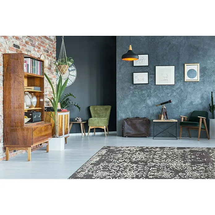 Kayoom Flachgewebeteppich River 130 - Anthrazit/Grau, 150 x 80 cm, 70 % Baumwolle, 30 % Polyester - Stimmungsaufnahme