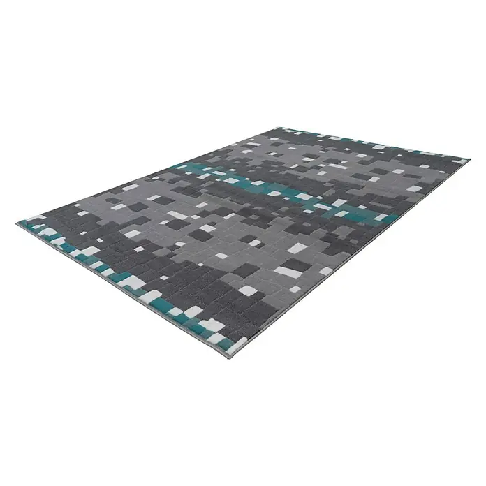 Kayoom Kurzflorteppich Vancouver 210 - Grau/Türkis, 170 x 120 cm, 100 % Polypropylen - Linke Seitenansicht