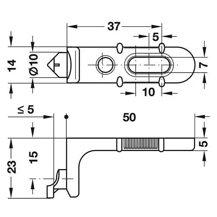 Häfele Achterwandverbinder - l x b: 44 x 14 mm, Spuitgietzink - Vooraanzicht