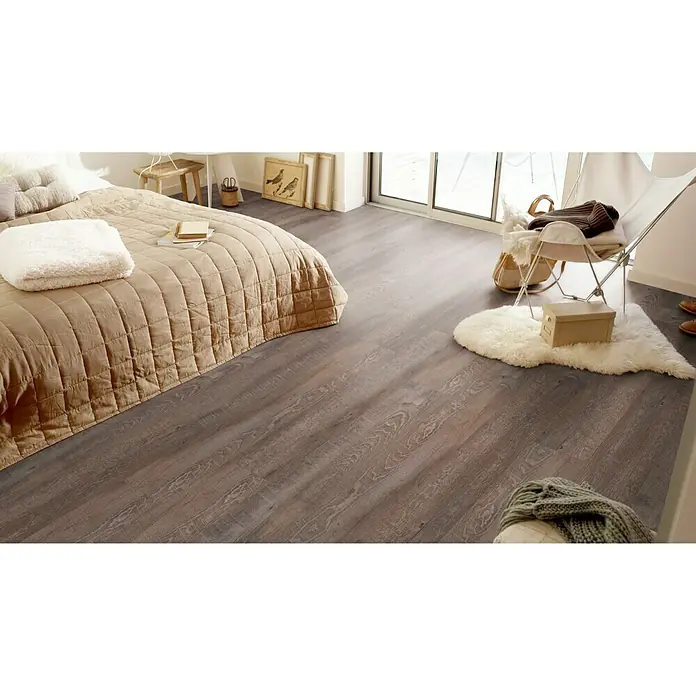 Tarkett Suelo de vinilo Starfloor click 30 Smoked Oak Dark Grey - 1,22 m x 18,3 cm x 4 mm, Efecto madera