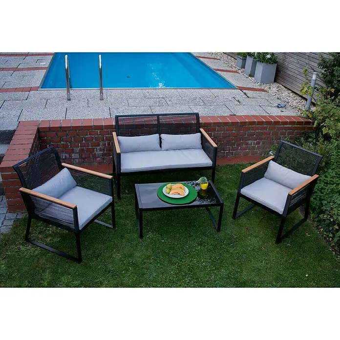 Loungemöbel-Set Arezzo - 4 -tlg., Kunststoff/Metall, Braun/Schwarz