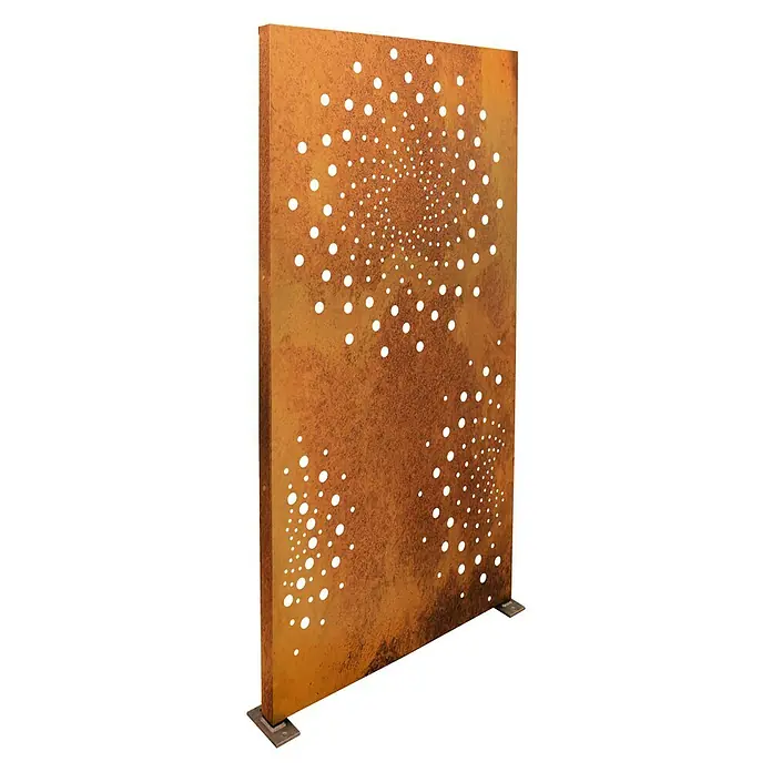 Palatino Space Vertical Sichtschutzelement Orbis - 87 x 180 cm, Cortenstahl, Motiv: Kreis, Edelrost - Linke Seitenansicht