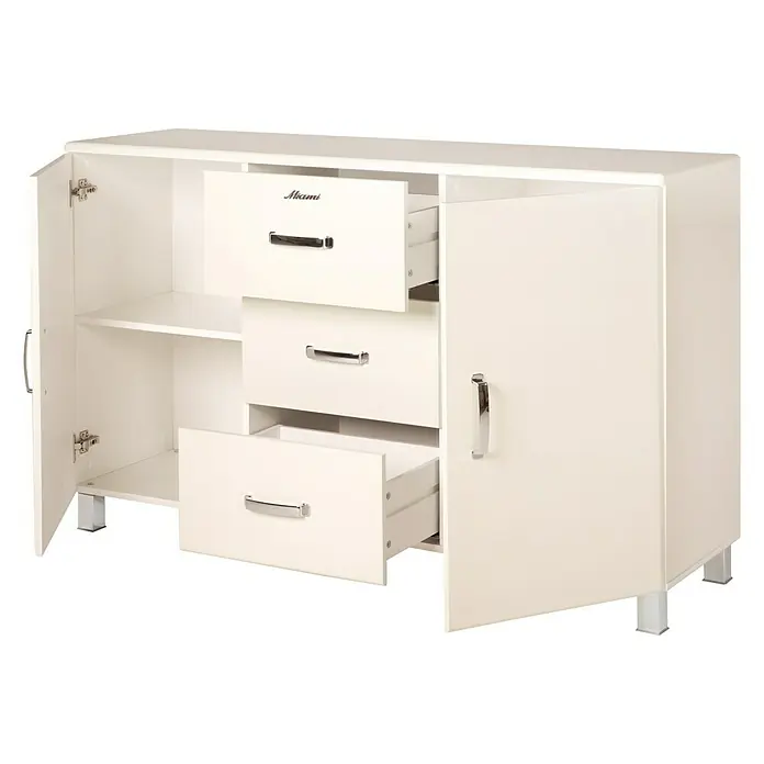 Phönix Miami Sideboard - L x B x H: 43 x 146,4 x 88,8 cm, Weiß, Anzahl Schubladen: 3 Stk., Anzahl Türen: 2 Stk. - Anwendungsbeispiel