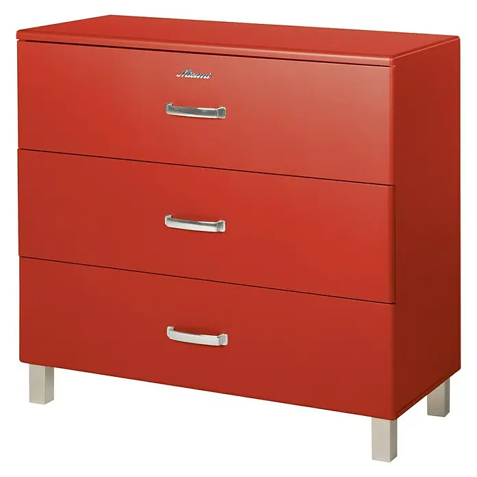Phönix Miami Kommode - L x B x H: 43 x 97,6 x 88,8 cm, Rot, Anzahl Schubladen: 3 Stk. - Linke Seitenansicht