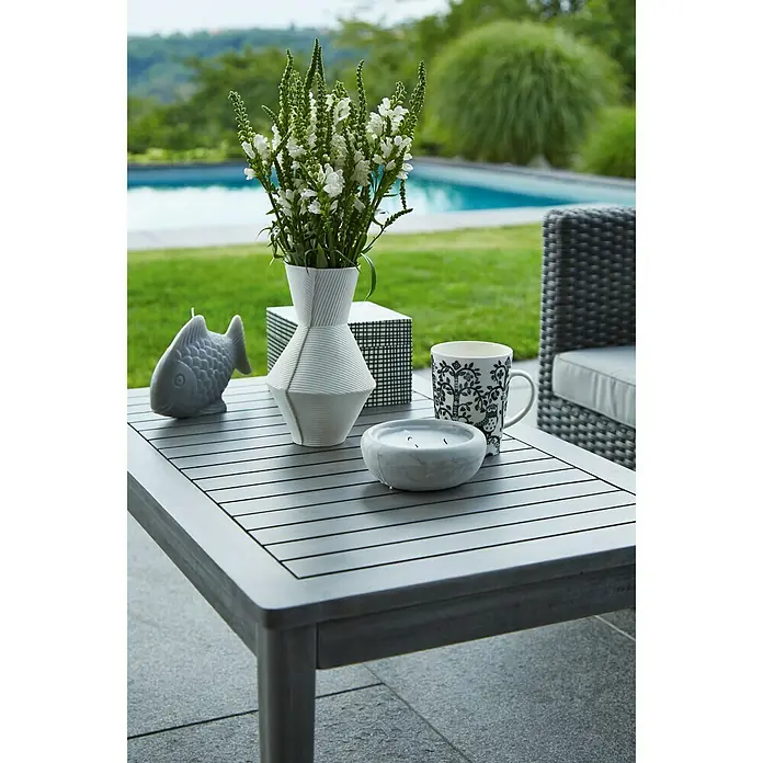 Sunfun Loungemöbel-Set Sandra - 3 -tlg., Polyrattan, Akazie, Aluminium, Hellgrau/Anthrazit