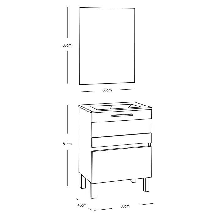 Conjunto de mueble de baño Isa - 60 cm, 3 piezas, Blanco, Mate