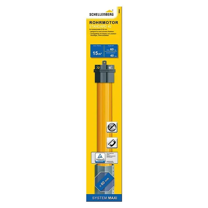 Schellenberg Rohrmotor Maxi Standard - Max. Rollladenfläche: 15,5 m² bei Aluminiumrollläden, Einbaulänge: 570 mm, Zugkraft: 60 kg - Vorderansicht