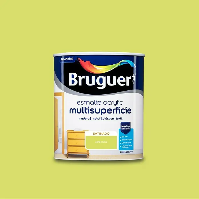 Bruguer Esmalte de color Acrylic Multisuperficie - Verde lima, 750 ml, Satinado