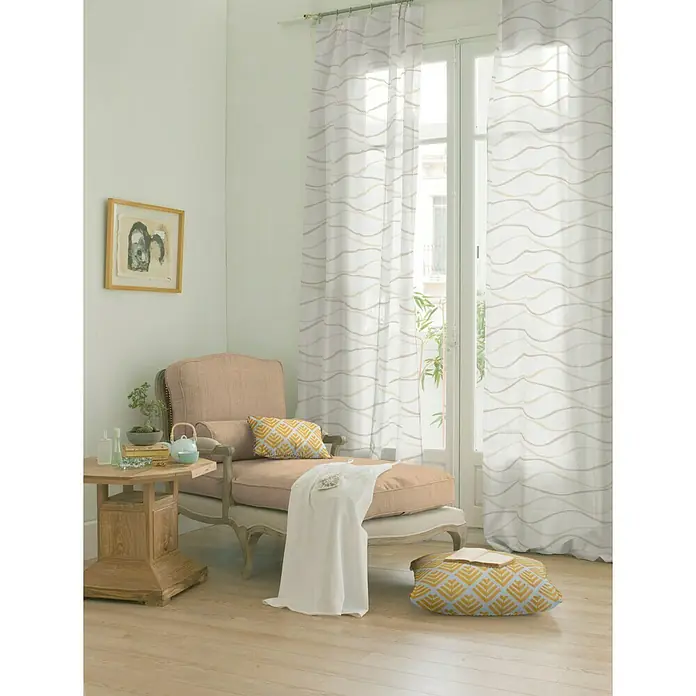 Cortina con ollaos Aqua - 140 x 250 cm, 100% poliéster, Beige