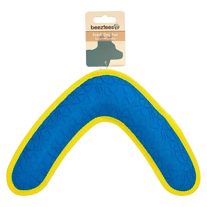 Beeztees Fetch Juguete para perros Boomerang - Goma, Azul/Amarillo
