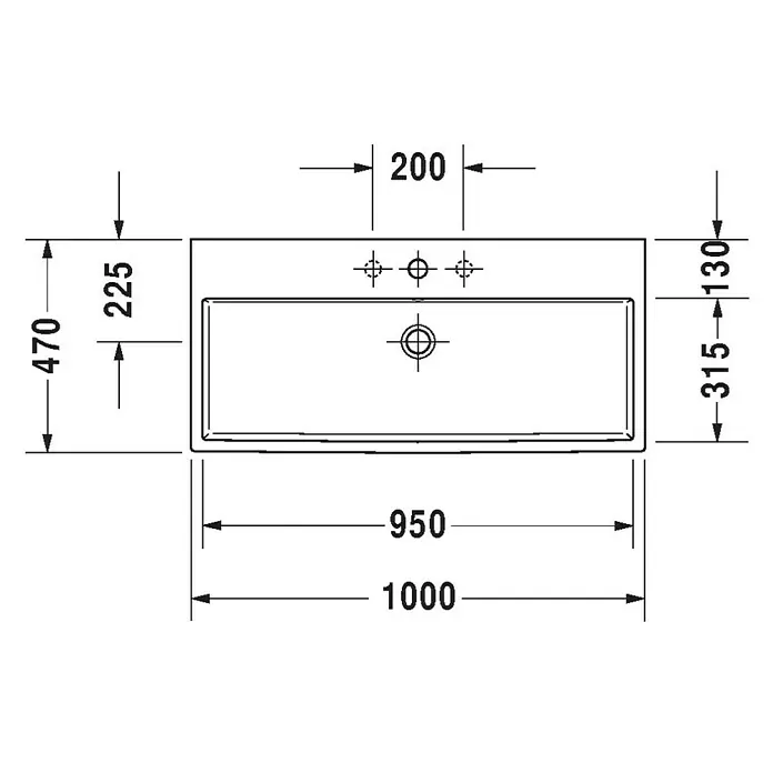 Duravit Vero Air Waschtisch - 100 x 47 cm, Ohne Spezialglasur, Hahnloch: Mitte, Ohne Überlauf, Weiß, Geschliffen