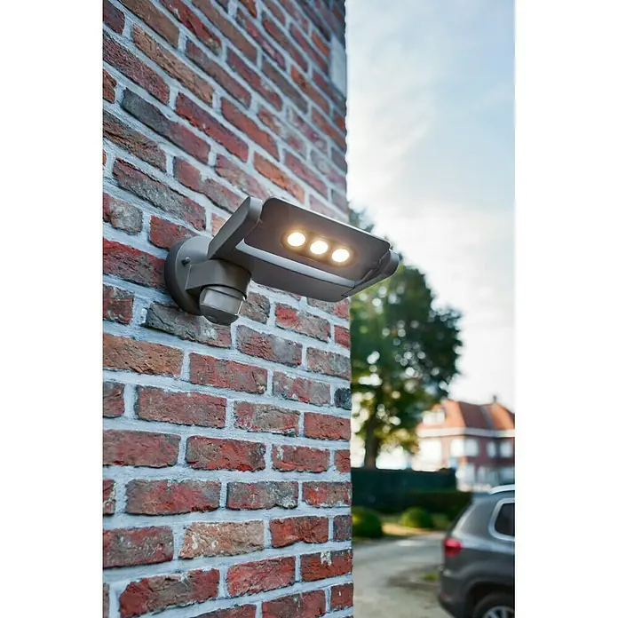 Lutec Proyector LED con sensor - 9 W, L x An x Al: 23 x 23 x 13,5 cm, Gris, Blanco neutro