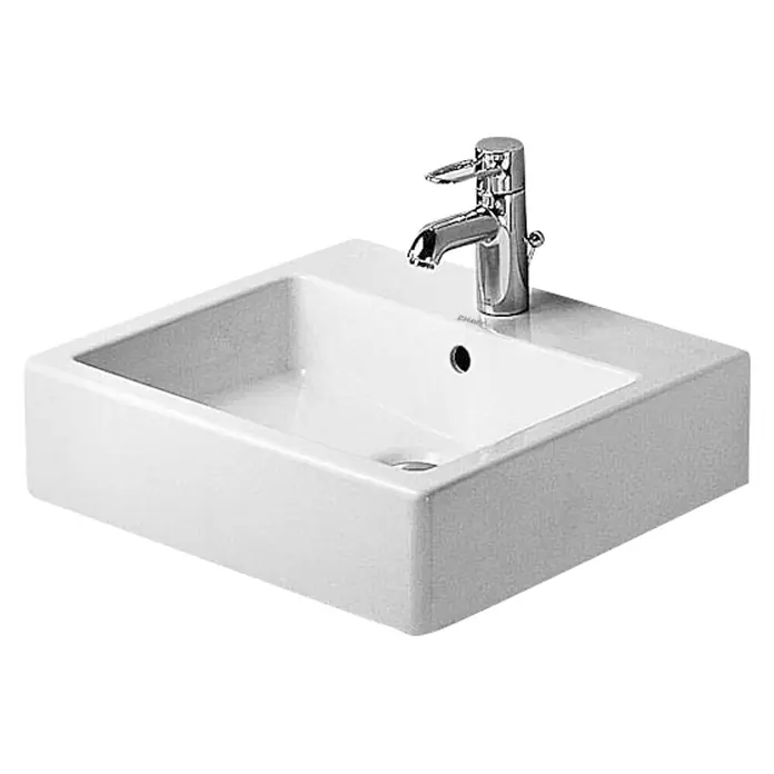Duravit Vero Waschbecken Typ 1 - 50 x 47 cm, Mit schmutzabweisender Glasur, Hahnloch: Mitte, Mit Überlauf, Weiß, Ungeschliffen - Vorderansicht