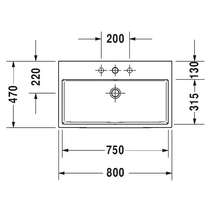 Duravit Vero Air Waschtisch - 80 x 47 cm, Ohne Spezialglasur, Hahnloch: Mitte, Ohne Überlauf, Weiß, Geschliffen