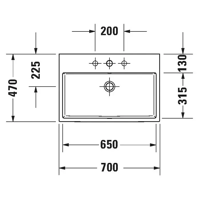 Duravit Vero Air Waschtisch - 70 x 47 cm, Ohne Spezialglasur, Hahnloch: Mitte, Ohne Überlauf, Weiß, Ungeschliffen