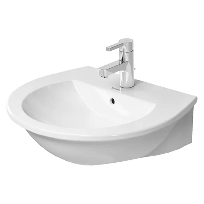Duravit Darling New Waschtisch - 55 x 48 cm, Ohne Spezialglasur, Hahnloch: Mitte, Anzahl Hahnlöcher: 1, Weiß - Vorderansicht