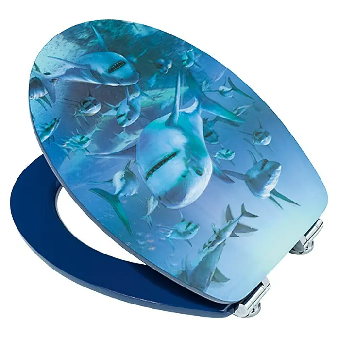 Poseidon WC daska Hai 3D - Samospuštajuća, Drvo, Plave boje