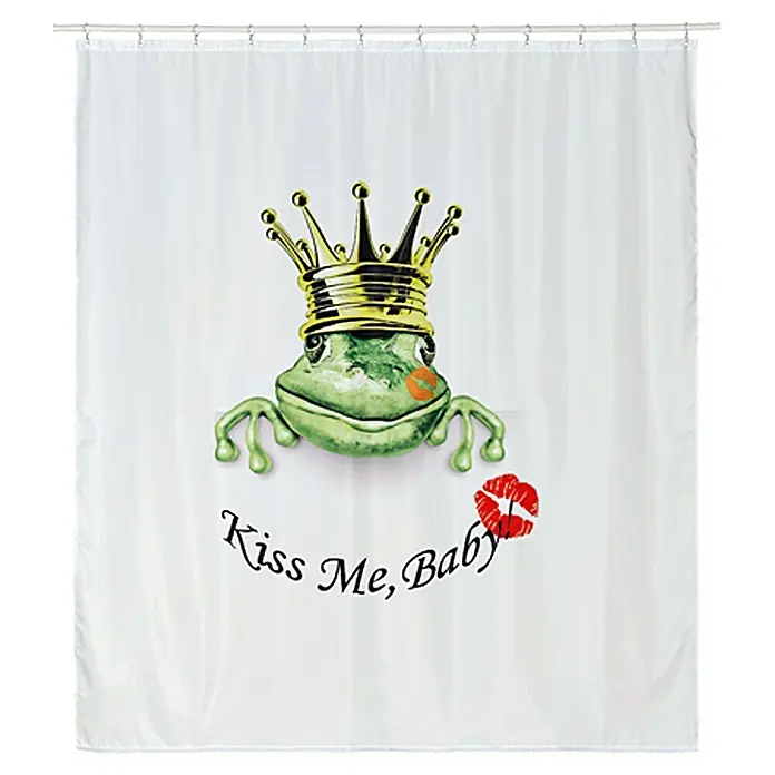 Venus Tekstilna zavjesa za kadu Frog King - 180 x 200 cm, Bijelo-zelene boje