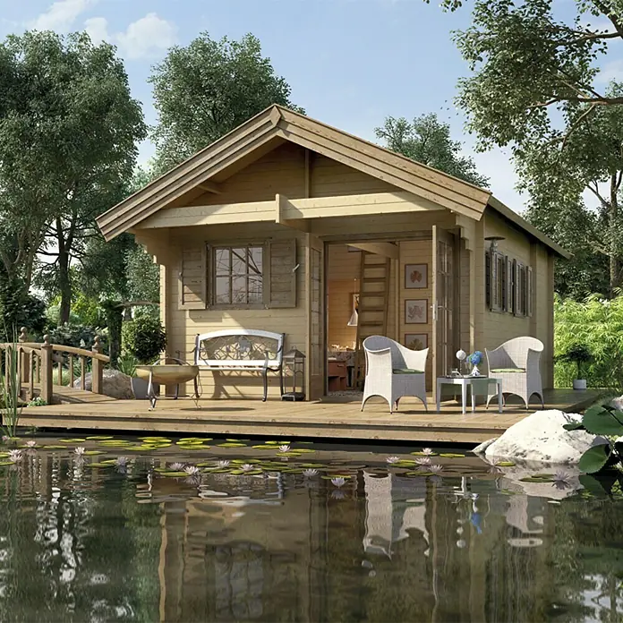 Weka Gartenhaus Müritz - 45 mm, 24,08 m², Satteldach - Vorderansicht