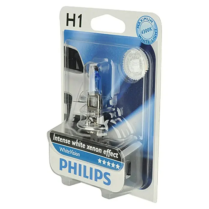 Philips Halogeenkoplamp White Vision H1 - H1, 55 W, Koud wit - Vooraanzicht