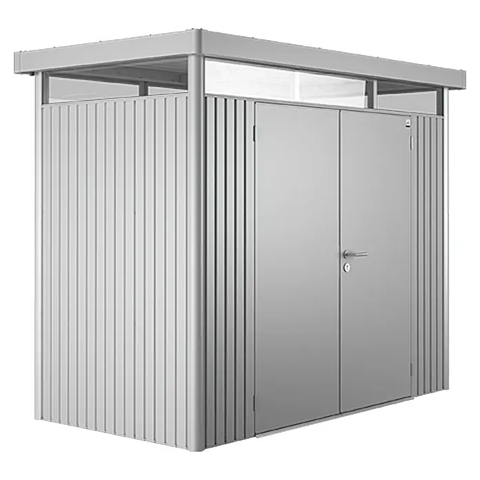 Biohort Gerätehaus HighLine - 275 x 155 cm, Stahl, Silber Metallic, Doppeltür