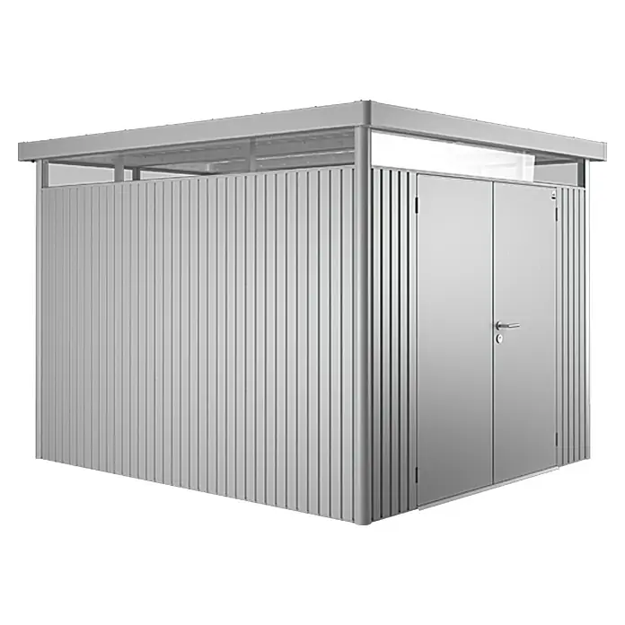 Biohort Gerätehaus HighLine - 275 x 315 cm, Stahl, Silber Metallic, Doppeltür