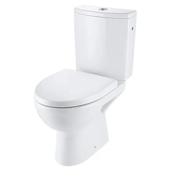 Stand-WC-Kombination Parva - Spülrandlos, Ohne Spezialglasur, Spülform: Tief, WC Abgang: Waagerecht, Weiß
