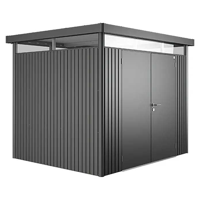 Biohort Gerätehaus HighLine - 275 x 235 cm, Stahl, Dunkelgrau Metallic, Doppeltür