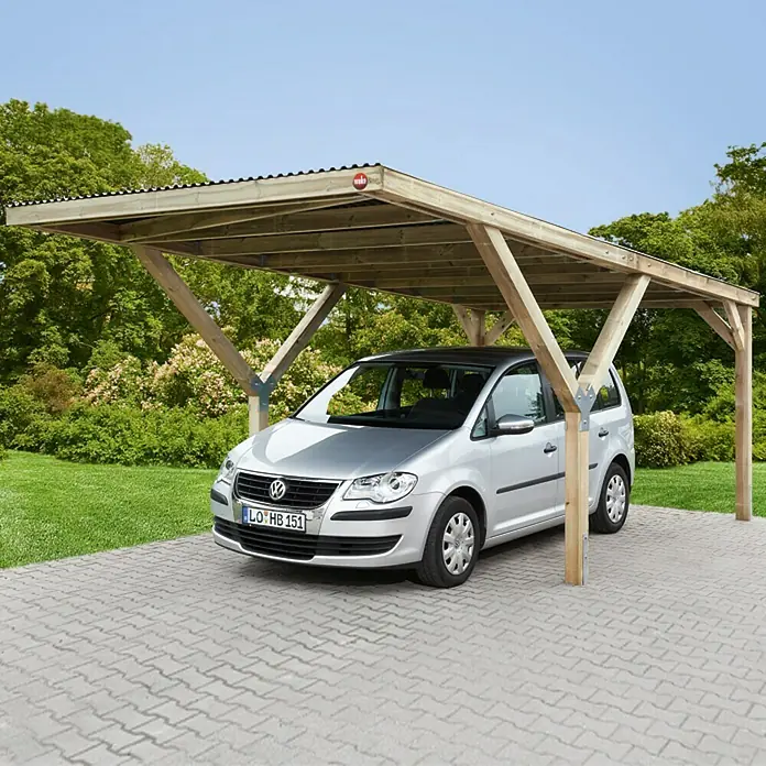 Weka Carport - Einfahrtshöhe: 2,41 m vorne, Schneelast: 125 kg/m², 6,06 x 3,06 m