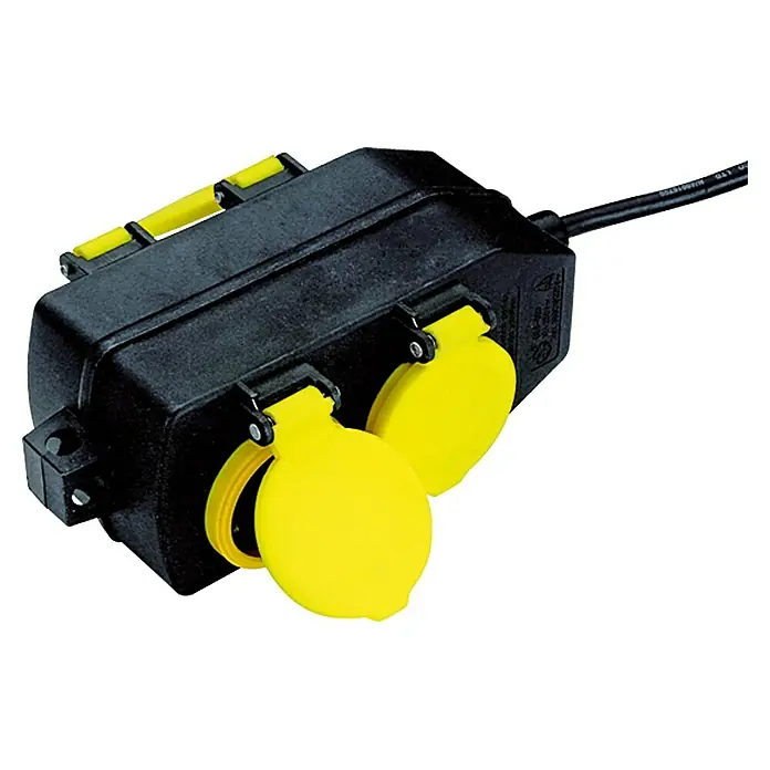 Feuchtraum-Steckdosenblock - H07RN-F3G1,5, Anzahl Steckdosen Schuko: 4 Stk., 5 m, IP44, Schwarz/Gelb