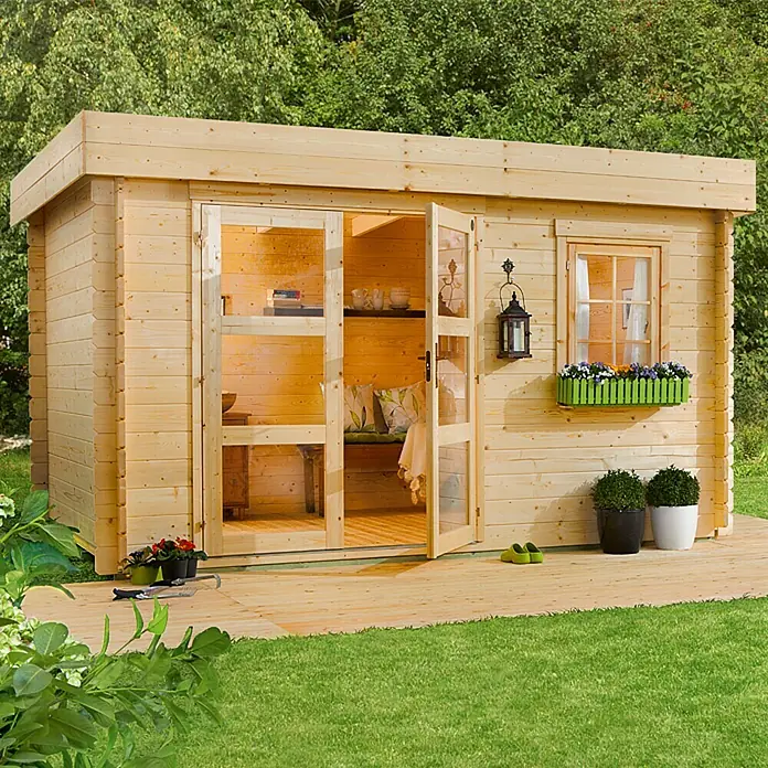 Caseta de madera Lounge 1 - Madera, Área: 8,5 m², Espesor de pared: 28 mm - Foto ambiente