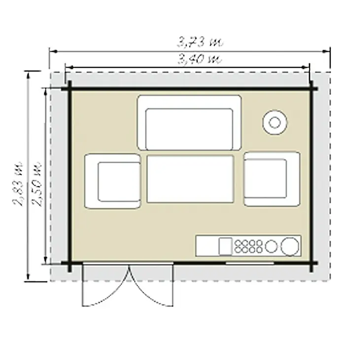 Caseta de madera Lounge 1 - Madera, Área: 8,5 m², Espesor de pared: 28 mm