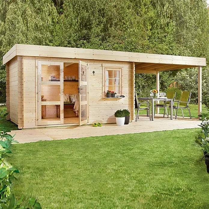 Caseta de madera Lounge 2 - Madera, Área: 14,5 m², Espesor de pared: 28 mm - Foto ambiente