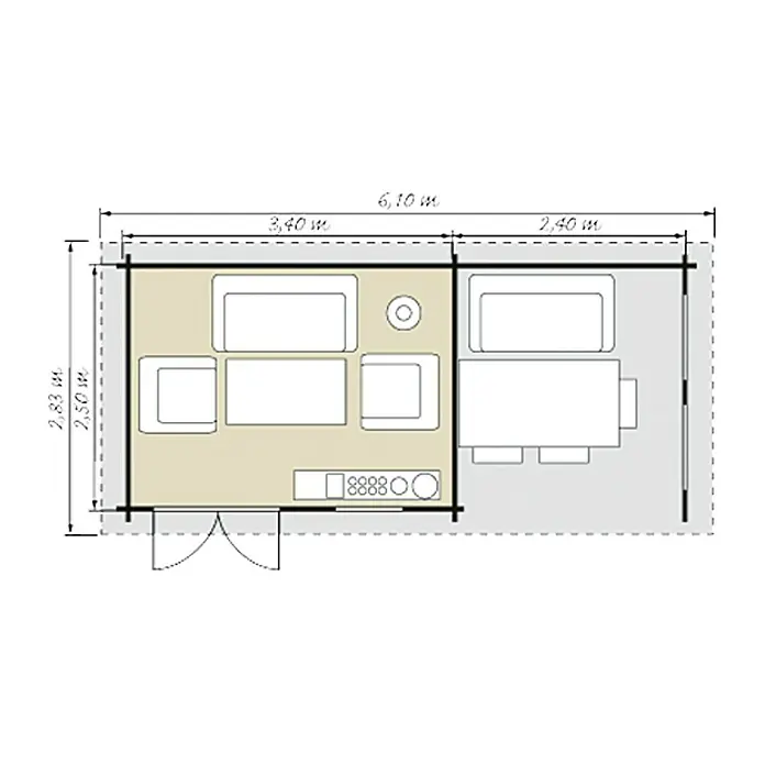 Drvena vrtna kućica Lounge 3 - Drvo, Baza: 14,5 m², Debljina stijenke: 28 mm