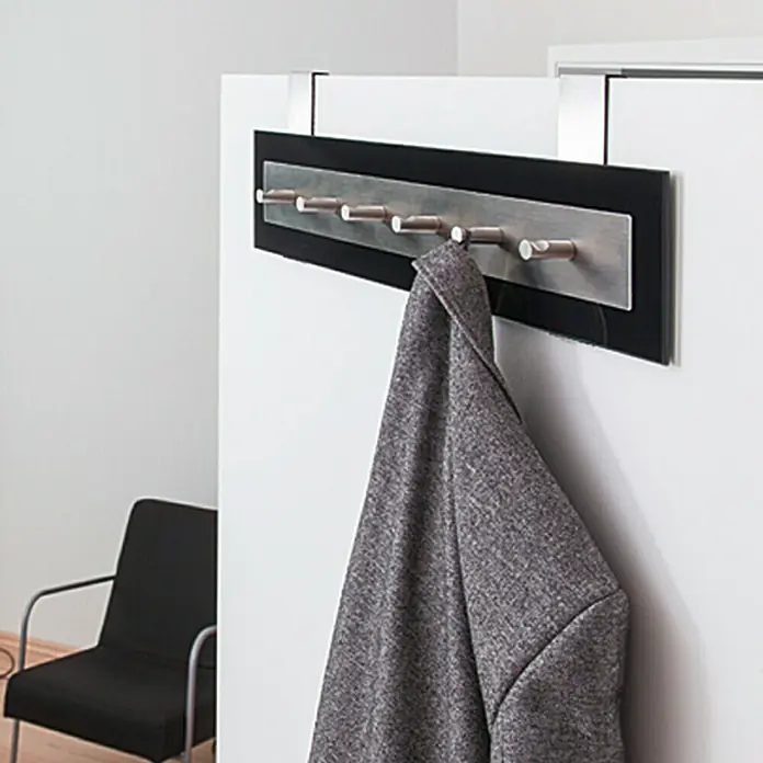 Portaferm Garderobenleiste - Ausstattung: 6 Haken, Schwarz, Glas/Metall